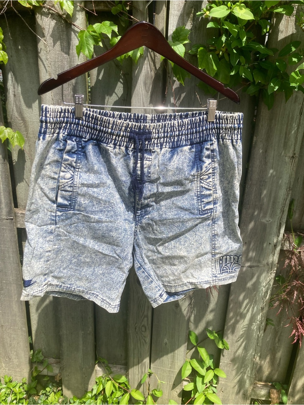 Nike Men's Acid Wash Blue Elastic Waist Shorts
